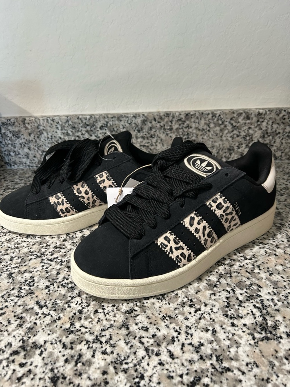 adidas Women's Black Suede Sneakers with Leopard Stripe Accents